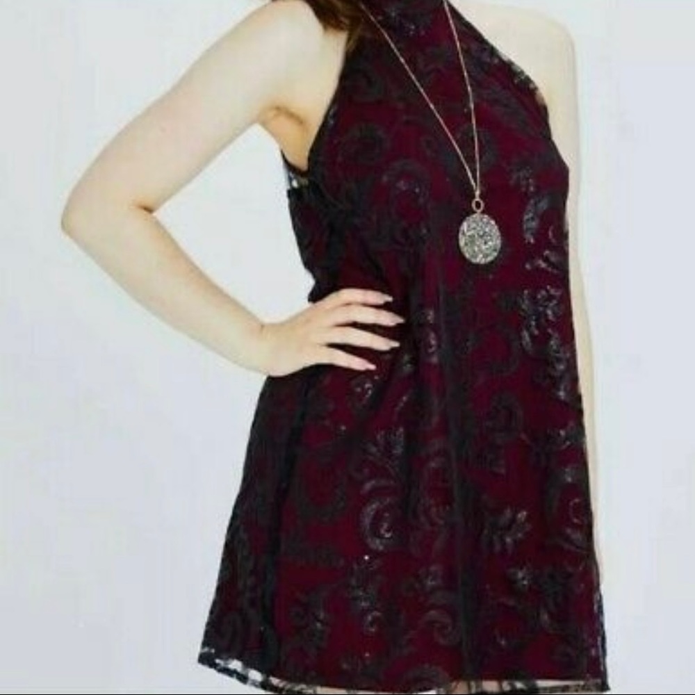Altar’d State Red Draco Halter Sequin Dress Size Medium